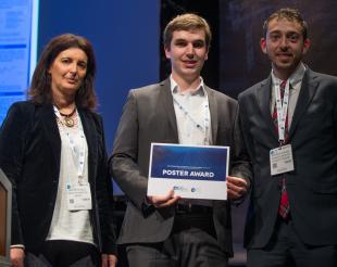 Anthony, seen here receiving the award with Ana Brito Melo, the Executive Director of Wavec and Dr Adrian de Andres, Research Associate at the University of Edinburgh.